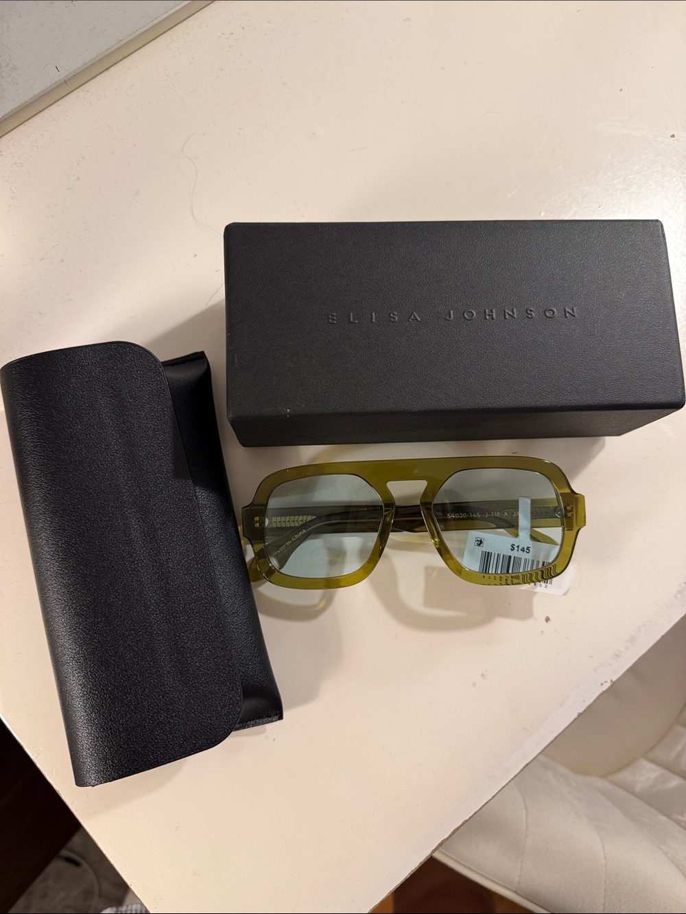Eliza Johnson Olive Green Women's Sunglasses - Modern Geometric Frame - Picture 2 of 8